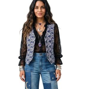 WILDFANG The Ultimate Vest Navy Floral Waistcoat Whimsigoth Boho Medium $128